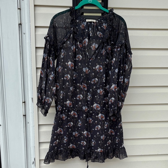 Ulla Johnson Black Floral Long Sleeve Sheer Silk Dress-2 - Picture 1 of 8